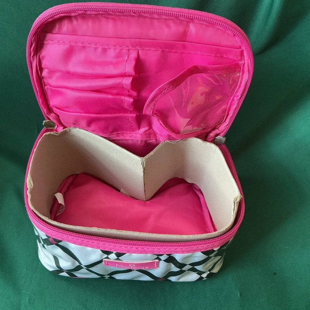Modella Pink and Black Plaid Cosmetic Bag